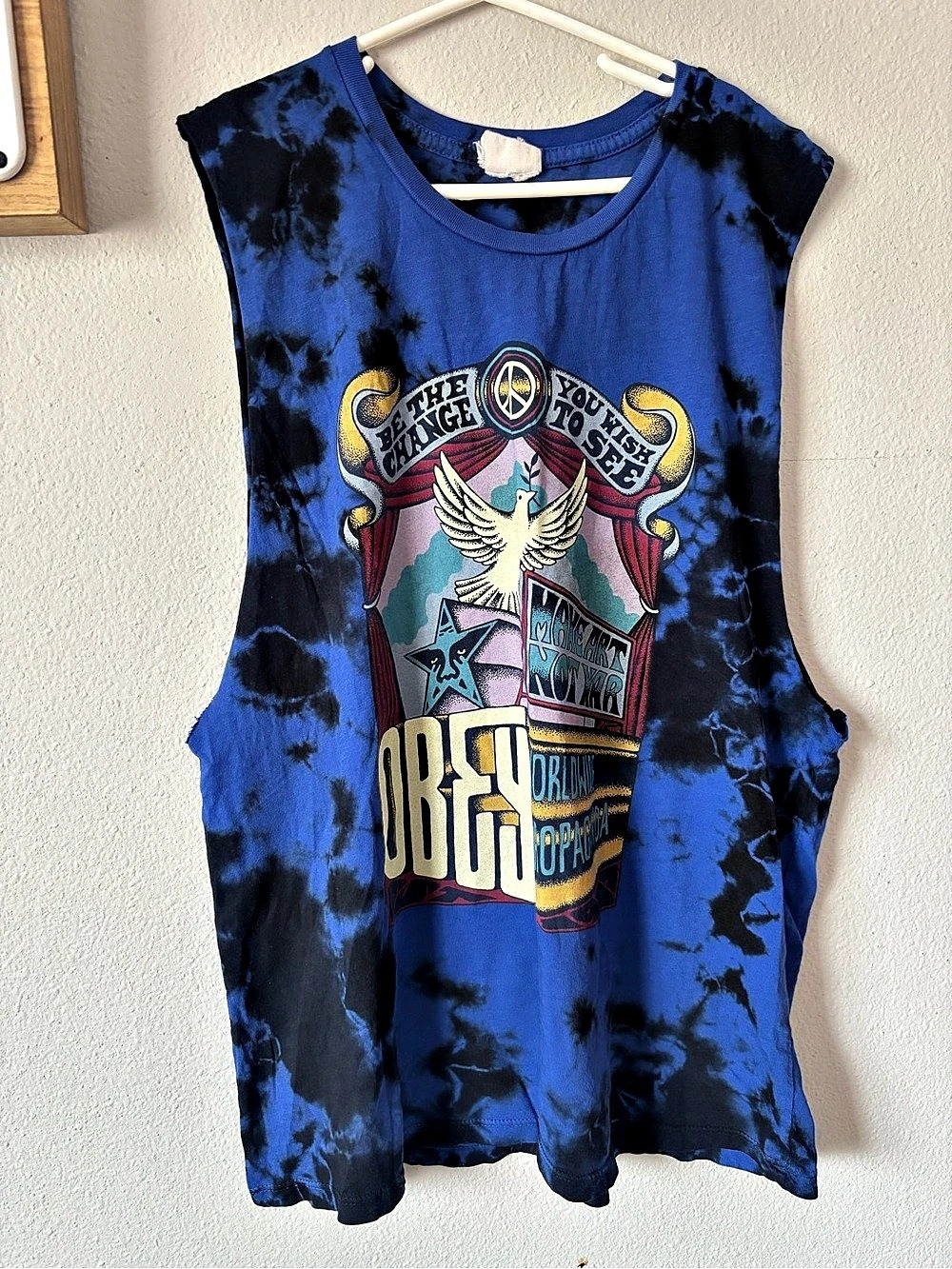 Obey Blue & Black Tie-Dye Muscle Tee